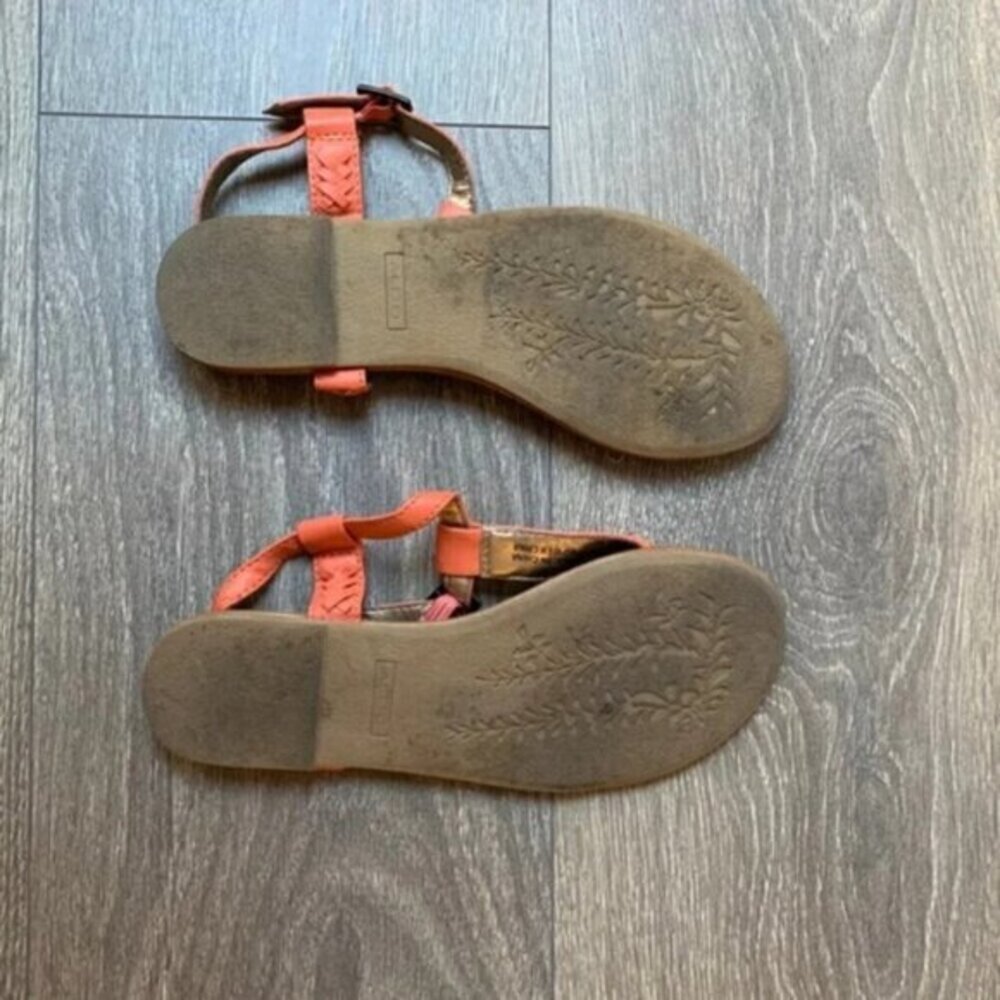 Aldo Women's T-Strap Flat Sandals Size 7 Braided Coral Pink Boho Chic Peasant - Picture 13 of 16